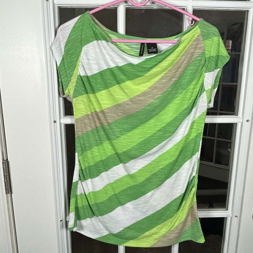 New Directions Green White Stripe‎ Colorblock Top Boat Neck Size Medium